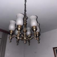 Lampadario vintage in ottone con vetri – 6 luci