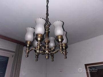 Lampadario vintage in ottone con vetri – 6 luci