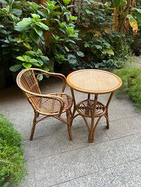 Tavolino + sedia in bambù e rattan