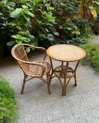 Tavolino + sedia in bambù e rattan