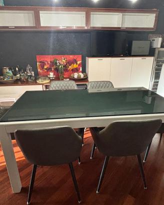 Tavolo bianco allungabile con piano in vetro163x87