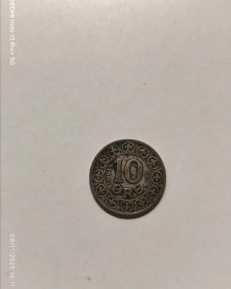 Moneta antica  danese 10 ore 1907 in argento 