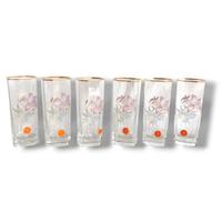 Servizio 6 bicchieri con fiori e bordo dorato