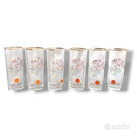 Servizio 6 bicchieri con fiori e bordo dorato