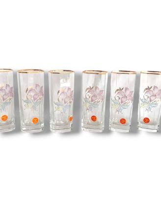 Servizio 6 bicchieri con fiori e bordo dorato
