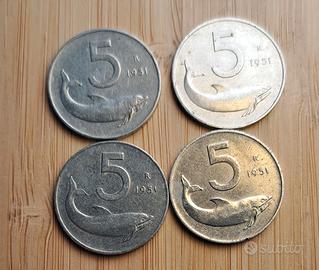 4 Monete 5 Lire 1951 Repubblica Italiana