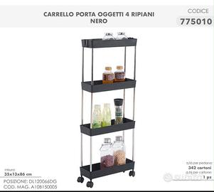Carrello Salvaspazio Slim 4 Ripiani con Ruote