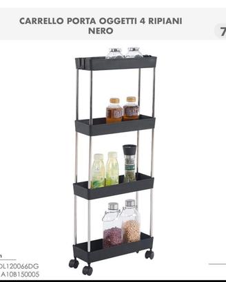 Carrello Salvaspazio Slim 4 Ripiani con Ruote