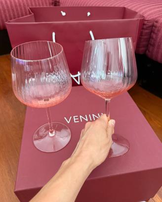 VENINI - Set 2 calici da vino in vetro Murano rosa