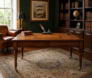 Scrivania antica Inglese primi 900, piano in pelle