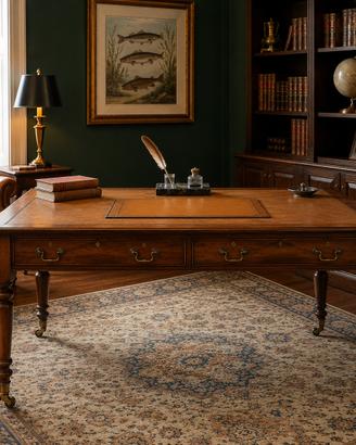 Scrivania antica Inglese primi 900, piano in pelle