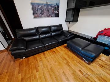 Divano Poltronesofà 4 posti + pouf in pelle nero