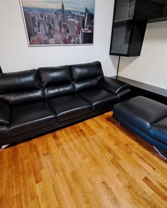 Divano Poltronesofà 4 posti + pouf in pelle nero