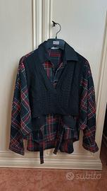 Camicia tartan oversize con gilet in maglia 