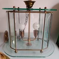 Lampadario ottone e vetro trasparente 