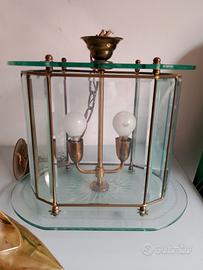 Lampadario ottone e vetro trasparente 