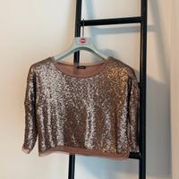 Top con paillettes rosa antico