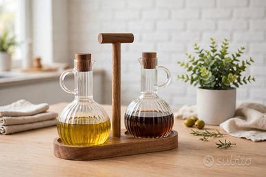 Set Olio e Aceto in Vetro e Acacia
