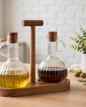 Set Olio e Aceto in Vetro e Acacia