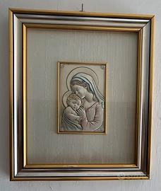 Quadro Madonna con bambino in argento fatto a mano