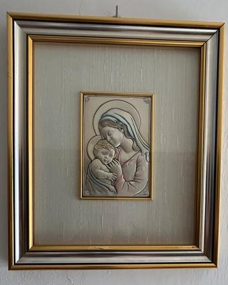 Quadro Madonna con bambino in argento fatto a mano