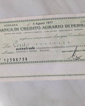 Miniassegno banca credito agrario di Ferrara
