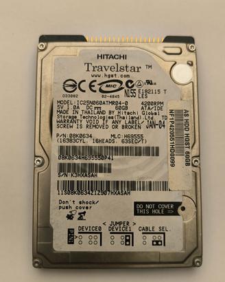 Hard Disk 2.5" IDE ATA Hitachi Travelstar 60GB