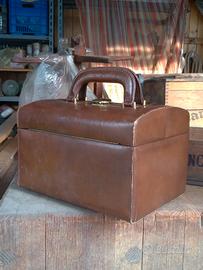 Beauty Case Vintage Vera Pelle Borsa Valigia Cuoio