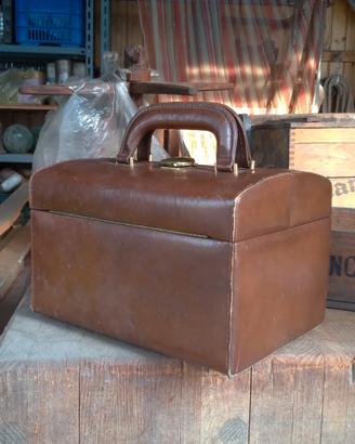Beauty Case Vintage Vera Pelle Borsa Valigia Cuoio