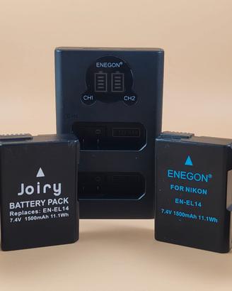 Caricabatterie USB Enegon + 4 Batterie EN-EL14 NIK
