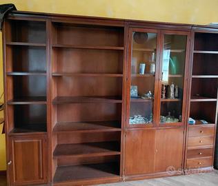 Libreria classica in legno a 4 moduli con vetrina 