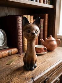 Statuetta gatto in legno intagliato - Stile etnico