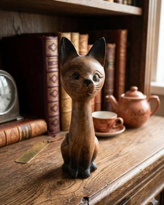 Statuetta gatto in legno intagliato - Stile etnico