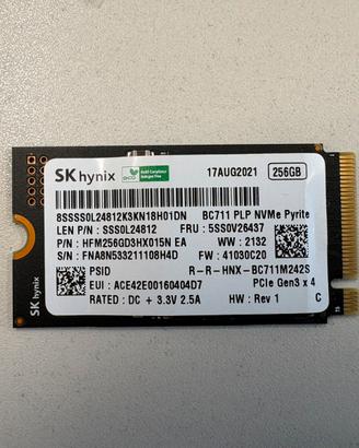 SSD Nvme 2242 256GB PCI gen3