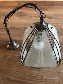 Lampadario a sospensione in vetro e metallo