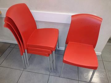 8 sedie  rosse resistenti in polipropilene,lavabil