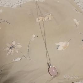 Collana argento con ciondolo argento  quarzo rosa