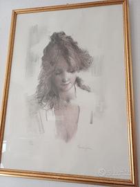 Litografia ritratto figura femminile Parmigian