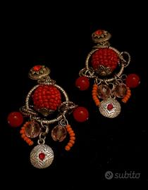 Orecchini Pendenti a Clip con Perline e Strass