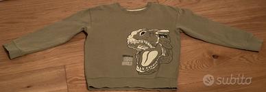 Felpa colore  verde kaki T-Rex bambino 8 anni