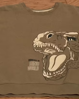 Felpa colore  verde kaki T-Rex bambino 8 anni