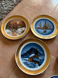 Set 3 piatti da collezione in oro 24 K