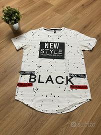 T-shirt oversize bianca stampa BLACK XL