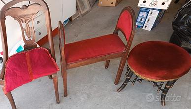 Sedie e Sgabello Antichi in Legno Massello