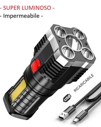 TORCIA AD ALTA POTENZA A 5 LED RICARICABILE USB