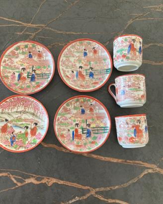 Tazzine té geisha Taiko porcellana Kutani Shoza
