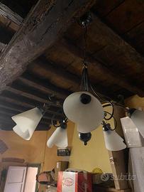 lampadario ferro battuto e vetro murano