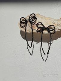 orecchini argento 925 con fiocco di zirconi nero