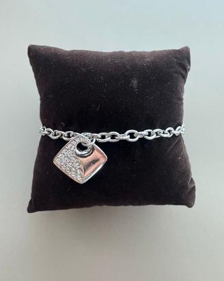 Bracciale in metallo argentato con ciondolo pavé d