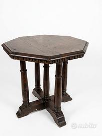 Antico Tavolino Ottagonale in Legno Massiccio